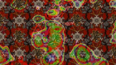 Kahverengi ve kırmızı renkte çiçekler. Raster illüstrasyonundaki çiçek desenli çizim. Düz Çiçek Elementleri Tasarımı. Renkli Bahar Teması çizim şablonu.