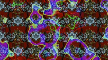 Raster illüstrasyonu. Robot resim tarzı kırmızı ve kahverengi renkler. Raster illüstrasyonu. El yapımı çiçek ve bitki koleksiyonu. Şirin karalamalı çiçek deseni çiz..