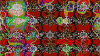 Soyut etnik raster çizim kalıbı. Kabile sanatı boho baskısı, klasik çiçek arkaplanı. Arkaplan dokusu, duvar kağıdı, kırmızı ve kahverengi renkli çiçek teması.