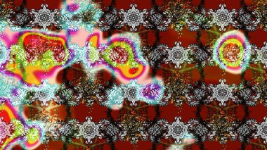 Çiçeksel çizim kalıbının yansıması. Vadinin çiçekleri gri ve kahverengi renklerde.