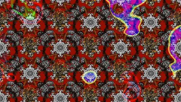 Gri ve kırmızı kıvırcık çiçekler gri ve kırmızı renklerde şekillenir. Klasik çiçek tasarımı elementleri. Raster illüstrasyonu.