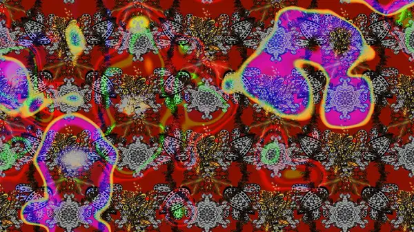 Raster illüstrasyonu. Kırmızı ve gri renklerde. Taslak dekoratif arka plan, çiçek mandala. Çiçek..