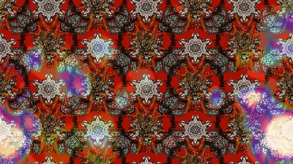 Raster illüstrasyonundaki çiçek desenli çizim. Kahverengi ve kırmızı renkte çiçekler.