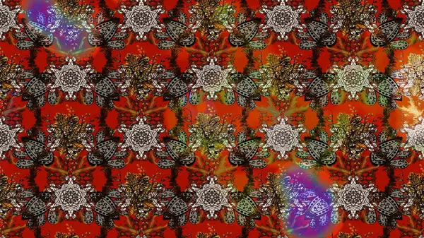 Çiçeksel kahverengi ve kırmızı çizim deseni. Raster çiçek izi. Raster Yumuşak kumaş deseni. Klasik taslak çizimi.