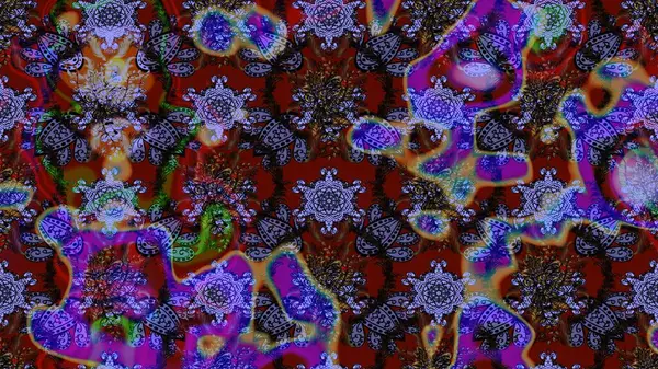 Raster illüstrasyonu. Mor ve kahverengi renkte çiçekler. Çiçek desenli çizim. Asya tekstil tarzında. Raster illüstrasyonu.