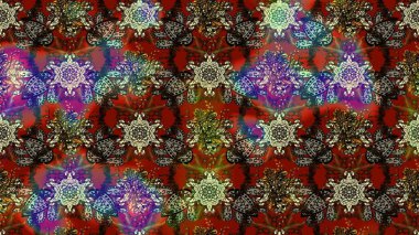 Çiçek ve yapraklı karalama şeklinde Raster çiçek deseni. Raster illüstrasyonu. Nazikçe, bahar çiçekleri kahverengi ve kırmızı renklerde.