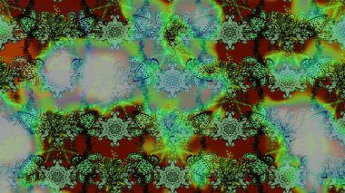 Renkli süs kenarı. Hint süsü. Çiçek duvar kağıdı. Raster illüstrasyonu. Yeşil ve gri renklerde. Çizim deseni.