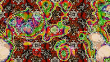 Çiçek tasarımı için inanılmaz bir kolaj cenneti tarzı. Parlak çiçekli kolaj çiçekleri yeşil ve kırmızı. Çiçekli zambaklar eskiz arka planı.