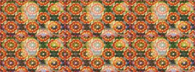 Kart, duvar kağıdı, ambalaj ve tekstil için klasik tasarım. Raster illüstrasyonu. Klasik çiçek dokusu. Altın şablon. Kusursuz desenli altın elementler. Kahverengi ve turuncu renkli Royal retro.