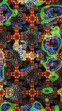 Raster geleneksel halk çiçekleri kahverengi ve siyah renkli tekstil tasarımları için. Üzerinde gelincikler ve vadi zambakları olan renkli çiçek desenli nakış..