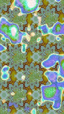 Renkli Bahar Teması eskiz kalıbı. Sevimli çiçek raster deseni. Düz Çiçek Elementleri Tasarımı. Yeşil ve mavi renkte çiçekler.