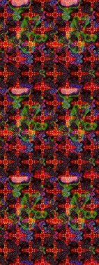 Kahverengi ve siyah renkli çiçekler. Asya tekstil tarzında. Çiçek desenli çizim. Raster illüstrasyonu. Raster illüstrasyonu.