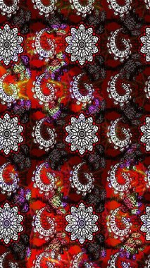 Raster. Siyah ve kırmızı renkte güzel çiçekleri olan eskiz deseni, suluboya çiçek deseni, duvar kağıdı, kart veya kumaş için fayanslı.