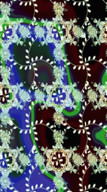 Raster illüstrasyonu. Çiçekli güzel suluboya desen. Mavi, nötr ve kahverengi renklerde.