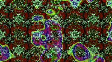 Çiçeksel fantezi tasarımı ve parlak bir arka plan çizimi. Renkli Bahar Teması eskiz kalıbı. Düz Çiçek Elementleri Tasarımı.