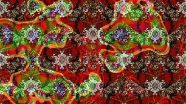 Gömlek baskısı için çiçek boyası. Çiçek desenli eskiz. Kahverengi ve kırmızı renkte çiçekler.