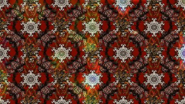 Renkli çizim kalıbı. Çiçek arkaplan. Çiçek duvar kâğıdı. Raster illüstrasyonu. Kahverengi ve kırmızı renkli şirin tekstil.