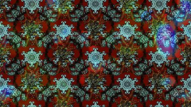 Parlak renkli çiçekleri ve kahverengi ve kırmızı renkte yaprakları olan harika bir çiçek deseni. Moda baskıları için zarif bir şablon. Modern çiçek arkaplanı. Halk stili.