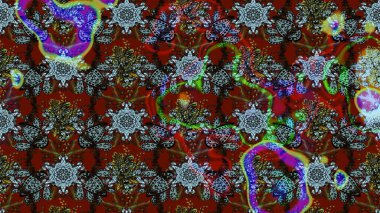 Çiçek desenli raster, kahverengi ve kırmızı çizgi grafik desenli soyut raster arkaplan. Modern stil dokusu.