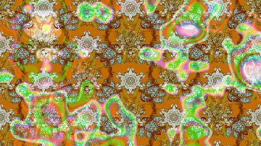 Tropik çiçek desenleri. Raster illüstrasyonu. Kahverengi ve yeşil renkte çiçekler.