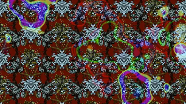 Çiçek desenli raster, kahverengi ve kırmızı çizgi grafik desenli soyut raster arkaplan. Modern stil dokusu.