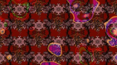 Çiçekli karalama şeklinde Raster çiçek deseni. Nazikçe, güzel çiçek arkaplanı. Kahverengi ve kırmızı renkte çiçekler.