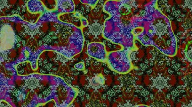 Raster illüstrasyonundaki çiçek desenli çizim. Yeşil ve gri renkte çiçekler.