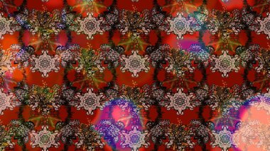 Parlak çiçekli halı deseni kahverengi ve kırmızı renklerde..