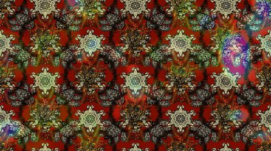 Küçük kahverengi ve kırmızı çiçeklerle oldukça eski bir besin torbası deseni. Tekstil, kumaş, kapaklar, duvar kağıtları, baskı, paket, koleksiyon defteri, örgü, dekupaj için çiçek arkaplanı..