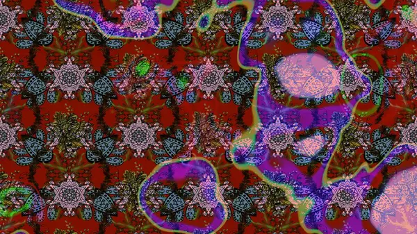 Küçük kırmızı ve kahverengi renkte oldukça eski bir besin torbası deseni, çiçekler. Millefleur 'lar. Tekstil, kumaş, kapaklar, duvar kağıtları, baskı, paket, koleksiyon defteri, örgü, dekupaj için çiçek arkaplanı..