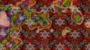 Raster illüstrasyonundaki çiçek desenli çizim. Kahverengi ve kırmızı renkte çiçekler.