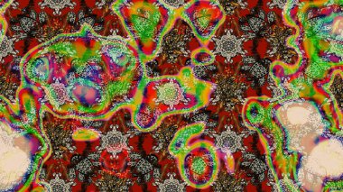 Desen, çizim, çiçek sınırı. Çiçek çelengi. Güzel, parlak, pürüzsüz kumaş, tuval. Kıvırcık, parlak örgü. Eski moda arka plan. Raster illüstrasyonu.