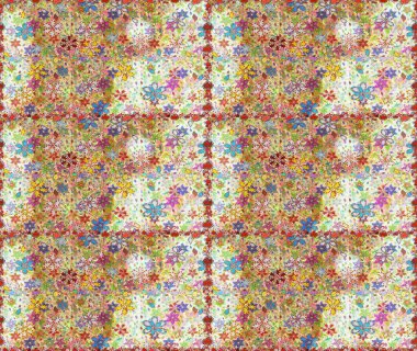 Kumaş, tekstil, duvar kağıdı baskısı için. Eski usul. Miles Fleur, süslü püslü bir süs. Tomurcukları papatya çiçekleri olan sevimli bir çiçek deseni. Raster illüstrasyonu. Kusursuz arkaplan.