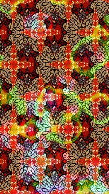 Raster illüstrasyonundaki çiçek desenli çizim. Kırmızı ve kahverengi renkte çiçekler.