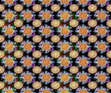 Raster Çiçek İllüstrasyonu güzel tekstil. Siyah renkli etnik çiçeklerle zarif eskiz deseni.