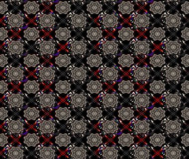 Raster illüstrasyonu. Siyah renkli çiçekler. El çizimi çiçekli soyut çizim deseni.