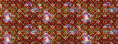 Çiçekli ipek eşarp. El çizimi çiçek unsurları olan soyut çizim raster deseni. 1950-1960 motifleri. Retro tekstil tasarım koleksiyonu. Kahverengi ve kırmızı üzerine kahverengi ve kırmızı.