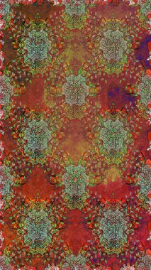 Tekstil tasarımı için kırmızı ve kahverengi renkli geleneksel halk çiçekleri buketi. Çiçeksiz desenli nakış işlemeli gelincikler ve vadi zambaklarıyla.