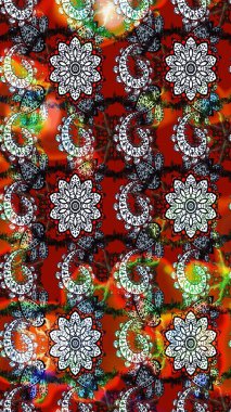 Ağaç dallı bahar çiçekleri ile desen, kırmızı ve kahverengi renkler ile çiçek silueti. Raster deseni.