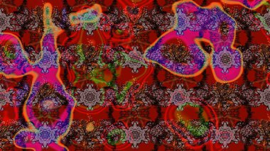 Soyut etnik raster çizim kalıbı. Kabile sanatı boho baskısı, klasik çiçek arkaplanı. Arkaplan dokusu, duvar kağıdı, kahverengi ve kırmızı renkli çiçek teması.