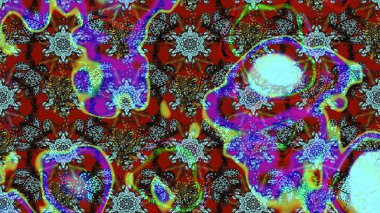 Mavi ve kırmızı renklerde. Çiçek. Raster illüstrasyonu. Taslak dekoratif arka plan, çiçek mandala.