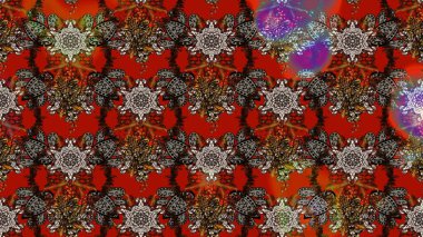 Parlak çiçekli halı deseni kahverengi ve kırmızı renklerde..