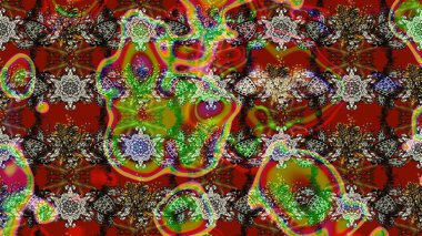 Kahverengi ve kırmızı renkli şirin çiçek desenleri. Renkli Bahar Teması eskiz kalıbı. Raster Modaya uygun kumaş deseni. Düz Çiçek Elementleri Tasarımı.