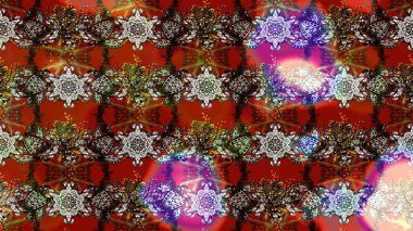 Çiçeksel elementlerle süslenmiş zarif raster dokusu. Parlak çiçekli kahverengi ve kırmızı renkler üzerine soyut çizim deseni. Küçük çiçekte şirin bir çiçek deseni var..