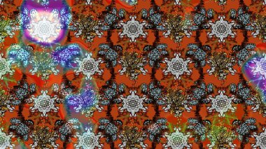 Hediye ambalaj kağıdı, tebrik kartları, posterler ve pankart tasarımı. Raster düz çiçek çizim deseni. Kahverengi ve turuncu renkte çiçekler.