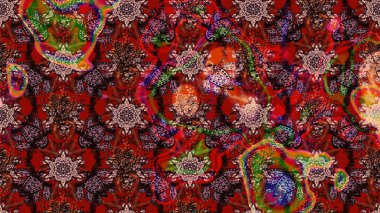 Kabile sanatı boho baskısı, klasik çiçek arkaplanı. Soyut etnik raster çizim kalıbı. Arkaplan dokusu, duvar kağıdı, kahverengi ve kırmızı renkli çiçek teması.