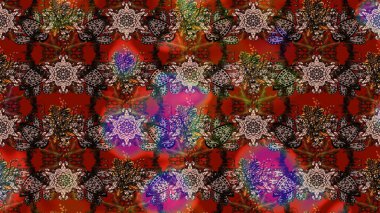 Raster çiçek desenleri çiziyor. Vadinin çiçekleri kahverengi ve kırmızı renklerde.