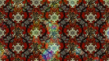 Renkli Yaz Temalı eskiz kalıbı. Kahverengi ve gri renkli çiçekler. Raster illüstrasyonundaki çiçek desenli çizim. Düz Çiçek Elementleri Tasarımı.