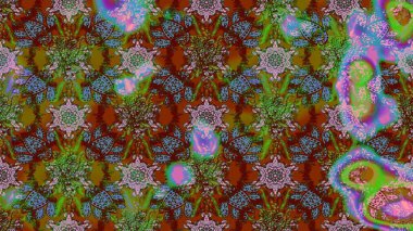 Tekstil için suluboya eskiz deseni. Şirin çiçekli, desenli, kahverengi ve yeşil renkli renkli bir eskiz deseni. El çizimi çiçek çizimi deseni (fayans)).