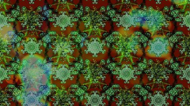 Çiçek buketleriyle klasik bir eskiz şekli. Raster illüstrasyonu. Yeşil ve kahverengi renklerde.